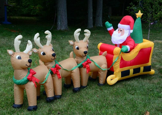 Santa ข้อเสนอตกแต่งวันหยุดทำให้พองด้วยกวางเรนเดียคู่ Line Stitched